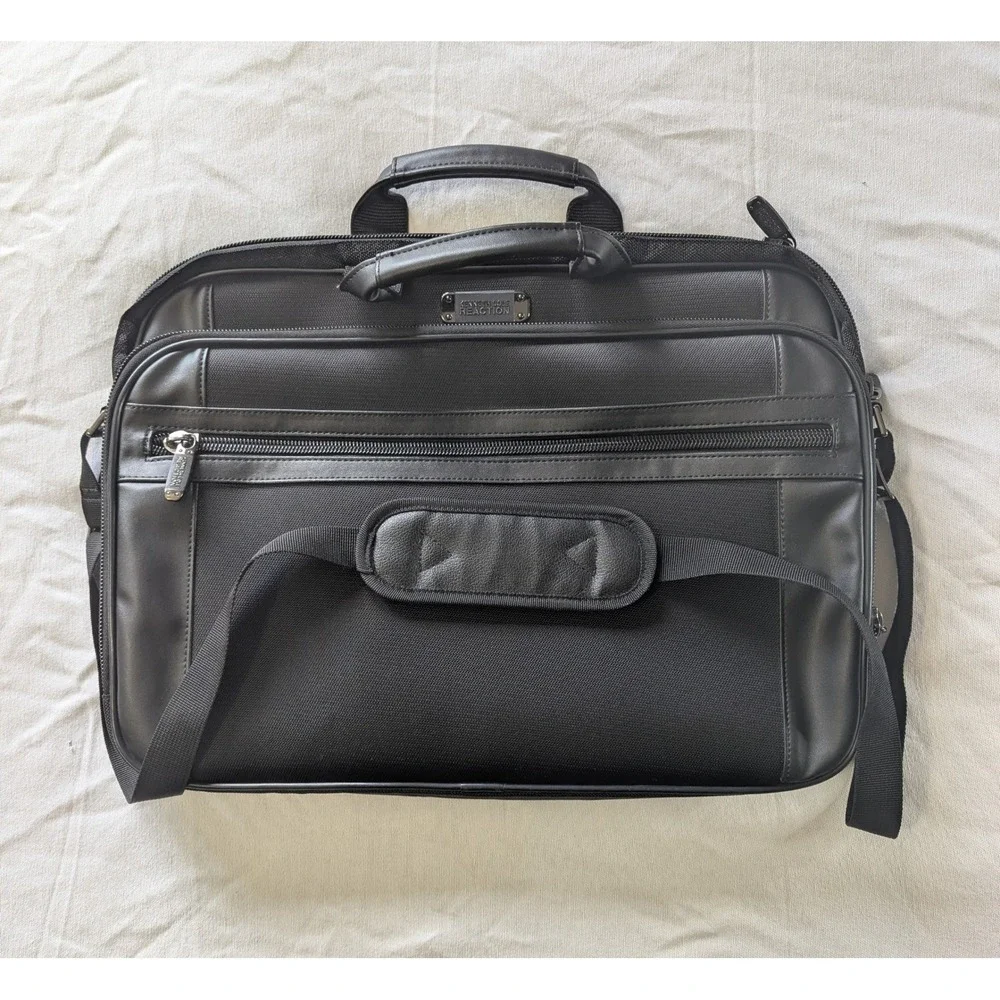 Kenneth Cole Reaction Briefcase Bag Black Nylon Laptop Messenger Bag R-Tech